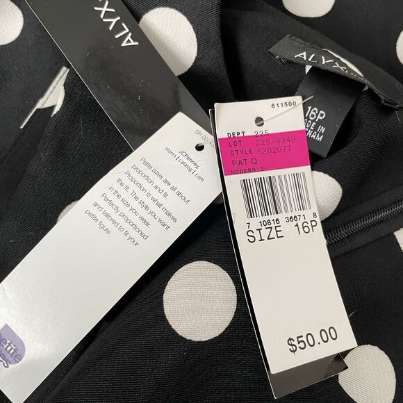 New Alyx Petite Dress 16P Black White Polka Dot Sleeveless Retro Party Dress NWT - Picture 6 of 10